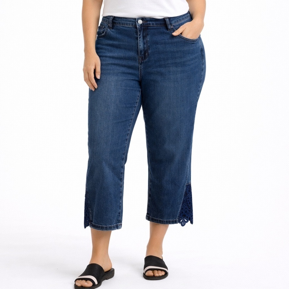 DG2 by Diane Gilman Dark Blue Cropped Jeans Petite Casual Chic Classic Crochet